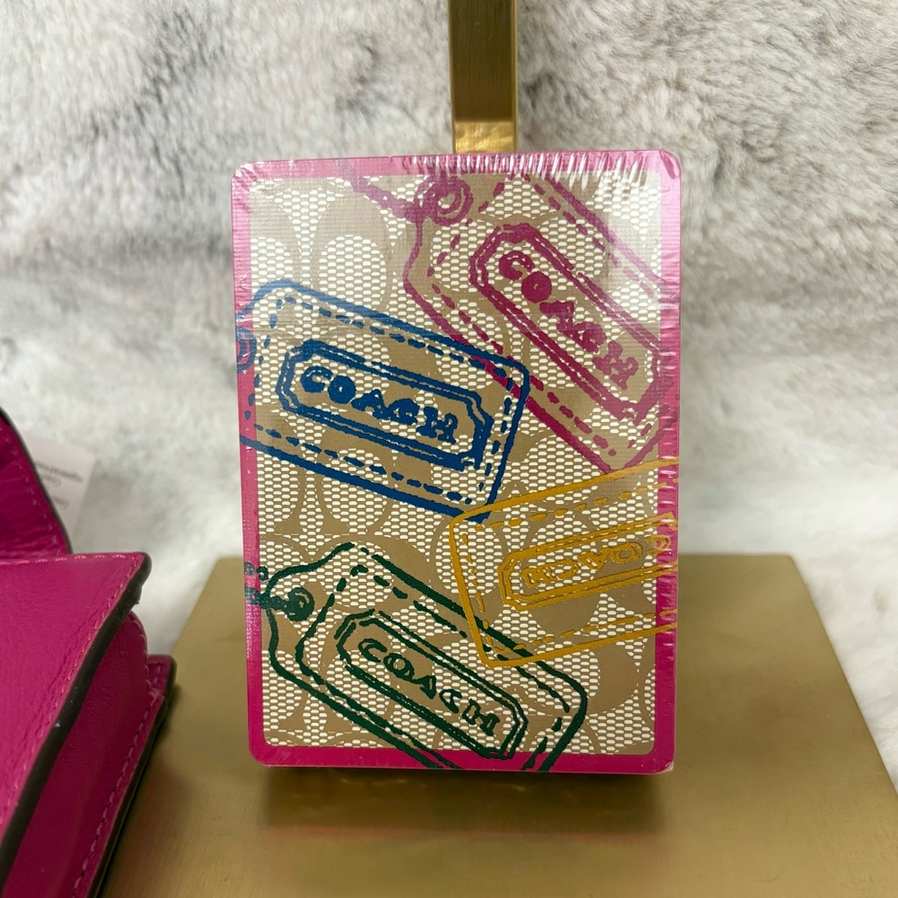 Coach Collector Turn Lock Leather Card Case with Deck of Hangtag Playing cards